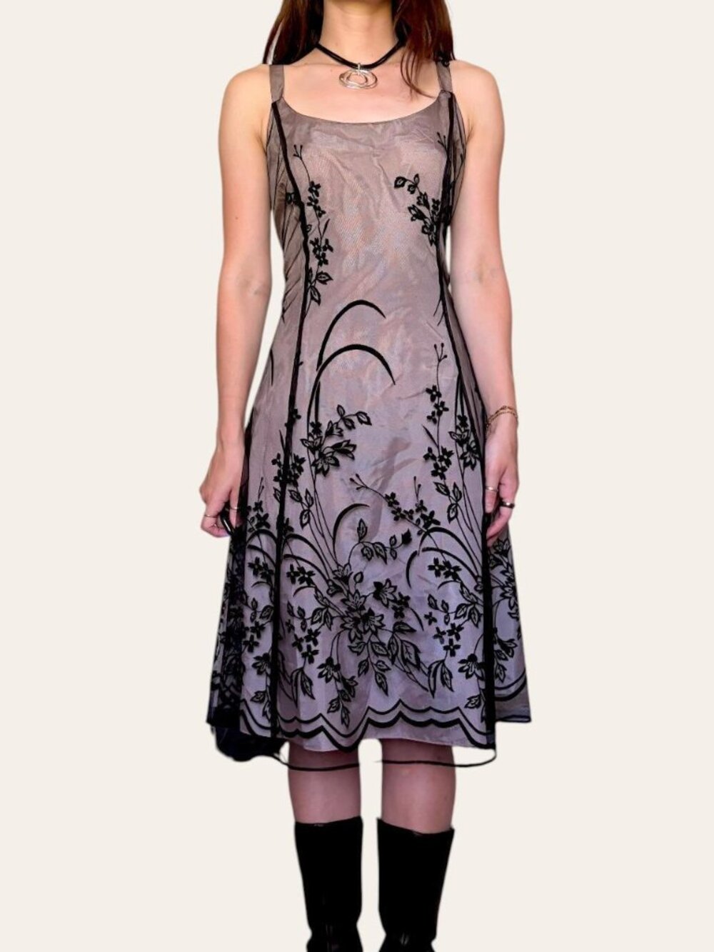 Dressbarn 2000s/2010s blush/black mesh dark fairy semi-formal dress Medium - Picture 2 of 8